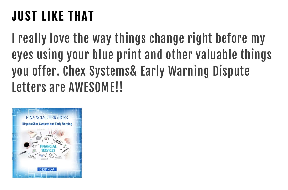 DONE FOR YOU- Get Out of Chex Systems and or Early Warning Services